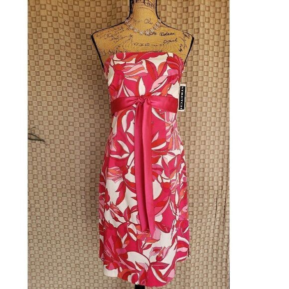 Women's Strapless Pink Dress 8 Floral Sweetheart Beach Resort Coastalcore NWT - Picture 4 of 7
